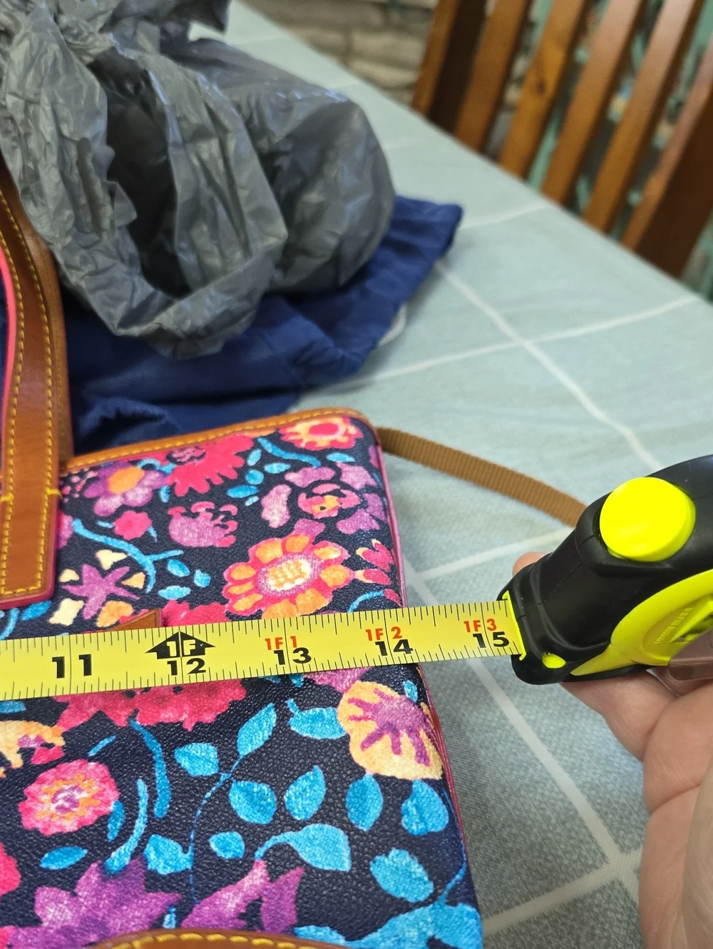 Dooney & Bourke Navy Floral Tote with Pink, Blue & Purple